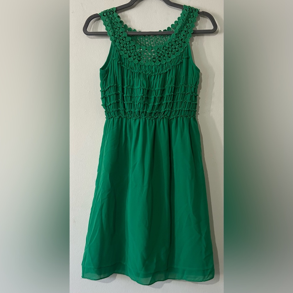 Max Studio Green Crochet Mini Dress